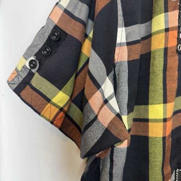 Raw Blue Mens Plaid Embroidered Button Shirt Size 4XL Grunge Skater Biker Y2K - Picture 12 of 16